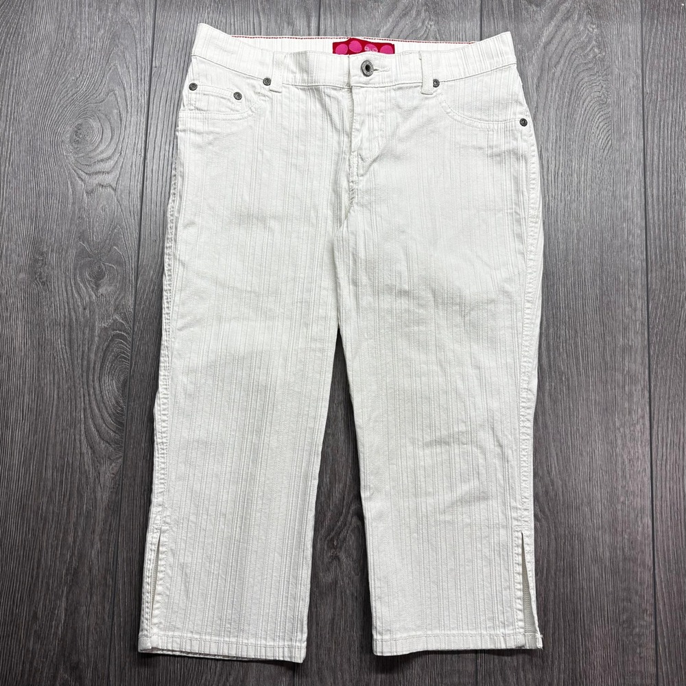 Vintage Y2K GLO White Textured Stripe Capri 30W Pants Mid Rise Cropped Trousers
